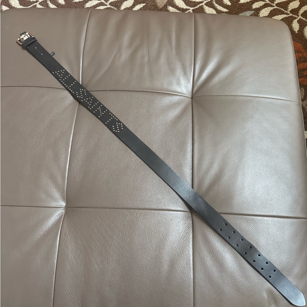 AllSaints Black Leather Belt with Brass Buckle size Medium